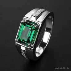 Anel Masculino De Prata Cristal Diamante Esmeralda Safira Para Casamento
