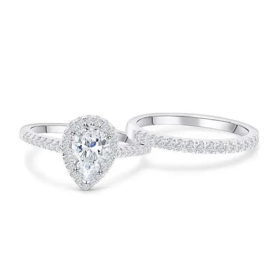 Anel de casamento feminino de ouro branco com zircônia gota d'água MONICOO