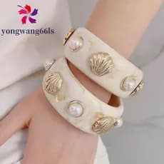 Pulseira De Concha De Pérola De Resina YONGWANG , Boêmia Redonda Larga , Pulseiras Grossas E Duráveis
