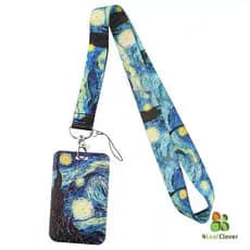 Van Gogh Starry Sky Porta-Cartões Para Celular Combinados Ônibus Marca De Trabalho Lanyard Campus Pingente De