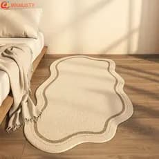 Tapete De Quarto MXMUSTYZA , Irregular Minimalista Estilo Creme Cabeceira Antiderrapante Macio E Absorvente