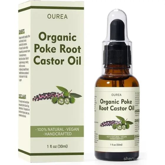 Óleo de Rícino Orgânico Poke Root – 1 onça fluida (30 ml) de óleo natural, usado para massagem linfática, para aliviar c