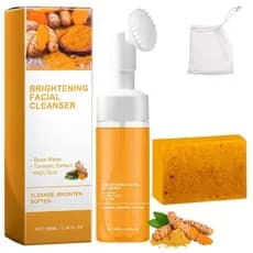 Conjunto de dois produtos Turmeric Wash and Care, Mousse de Limpeza com Cúrcuma, Limpador Facial com Cúrcuma, Sabonete d