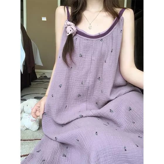Sling sem mangas camisola nuvem algodão doce pijamas feminino verão Floral pode usar fora estudante meninas Homewear WJH