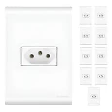 Kit 10 Conjunto Tomadas Tramontina 10a Simples Liz 3 Pinos Cor Branco