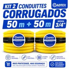 kit 2 Conduítes Corrugado Amarelo 3/4  50m Eletroduto Flexível Alta Resistência Para Instalações Elétricas
