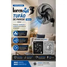 Ventilador De Parede Loren Sid Tufão Preto Diâmetro 50cm 160W V6 Bivolt