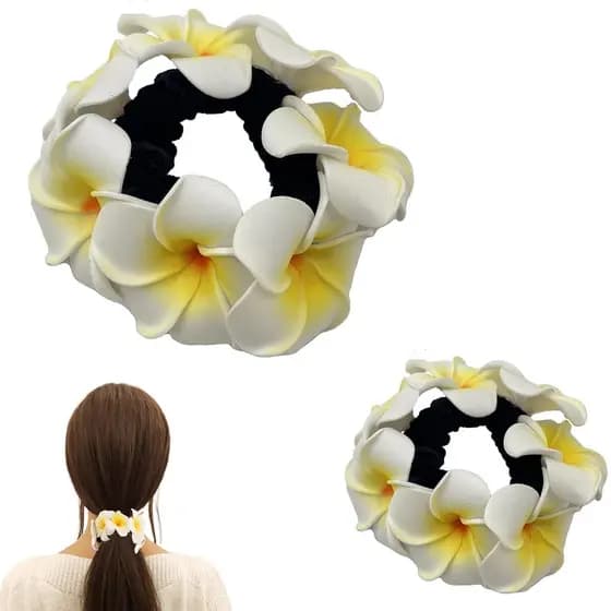 Conjunto de 2 peças de elásticos de cabelo com flores de frangipani, elásticos de cabelo com flores havaianas, faixas el
