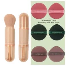 1 Conjunto de Pincéis de Maquiagem Pequenos para Viagem 4 em 1 + 6 Esponjas de Pó, Pincel Mini Portátil para Lábios, Pin