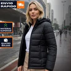 Jaqueta Feminina Bobojaco Puffer Forrada Apeluciada Com Capuz Removivel P-XGG