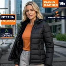 Jaqueta Bobojaco Feminina Peluciado Puffer Original Preta Inverno