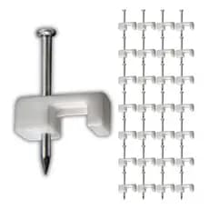 KIT 100 GRAMPO MIGUELAO FIXA FIO CABO QUADRADO 9MM BRANCO PREGO DE ACO 17MM