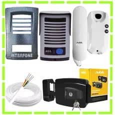 Kit Porteiro Interfone Completo Agl com Protetor + Fechadura Elétrica + 50m de Cabo