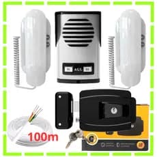 Kit Completo Porteiro Coletivo para 2 Casas Separadas Com Fechadura e 100m Cabo
