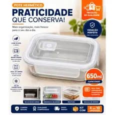 Potes Herméticos 650ml Kit 4 ou 10 Unidades | Tampa com Trava e Vedação BPA Free Organizador de Alimentos, marmita fit