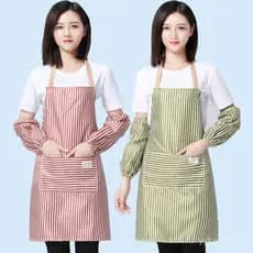 Conjunto de avental de cozinha com mangas, avental de cozinha à prova de óleo, macacão feminino elegante estilo coreano,