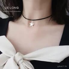 Colar de Cordão de Couro Estrela Única, Colar de Prata Esterlina s925, Estilo Coreano CHIC, Corrente de Clavícula com Pe