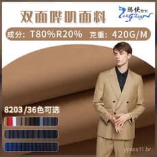 Tecido sarja dupla face TR em estoque do fabricante, tecido para terno 420g/m, uniforme de marinheiro masculino, tecido