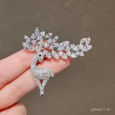 Broche luxuoso "Sempre Com Você", broche de zircônia moderno, elegante suéter de Natal personalizado com estampa de alce