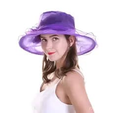 Chapéu de Verão Elegante em Organza para Mulheres, Chapéu de Praia Floral com Proteção UV e Aba Larga