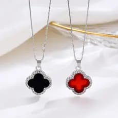 Pingente de ágata em prata s925 com trevo de quatro folhas, colar feminino elegante e chique estilo coreano, corrente pa
