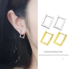 Brincos quadrados geométricos exclusivos em prata esterlina s925, brincos elegantes de estilo coreano, elegantes ear cuf