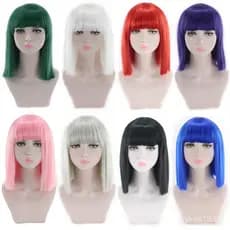 Peruca feminina de estilo europeu e americano, com franja estilosa, comprimento médio, lisa, colorida, feita de fibra si
