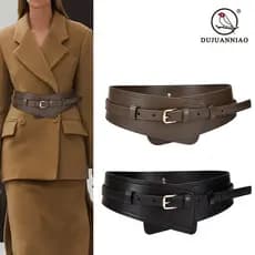 Novo cinto feminino de couro com detalhes decorativos, cinto modelador de cintura elegante para casacos, cinto largo de