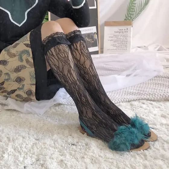 Meias japonesas Lolita de renda até a panturrilha, meias longas de cosplay de anime, meias curtas brancas de renda fofas