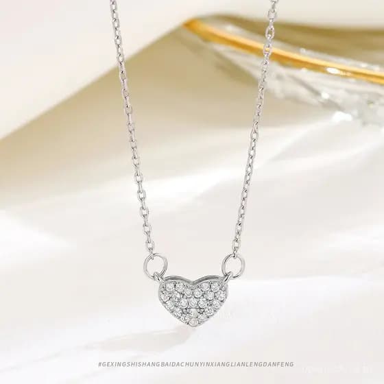 Colar de coração em prata esterlina s925 com diamantes, estilo coreano, colar de clavícula em formato de coração, acessó