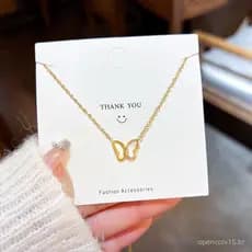 Colar feminino estilo coreano com borboleta em madrepérola branca, pingente de design exclusivo, corrente de aço titânio