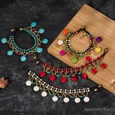 Joias artesanais de estilo boêmio europeu e americano, pulseira de praia vazada feita à mão com discos redondos de pedra