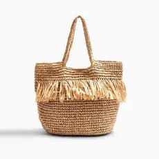 Bolsa de palha de novo estilo com franjas, bolsa de palha elegante para férias à beira-mar, bolsa de praia, bolsa de omb