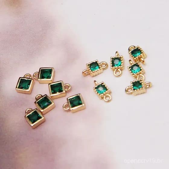 Pingente duplo quadrado de zircônia verde esmeralda vintage coreano e japonês, banhado a ouro 18K, acessórios de joalher