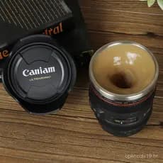 Copo Criativo em Forma de Câmera SLR, Copo de Aço Inoxidável com Misturador Automático, Copo Vintage em Forma de Lente,