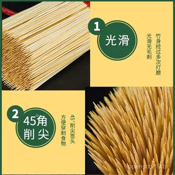 Venda por atacado de espetos de bambu descartáveis em grandes quantidades para churrasco, espetos de frango, salsicha, e