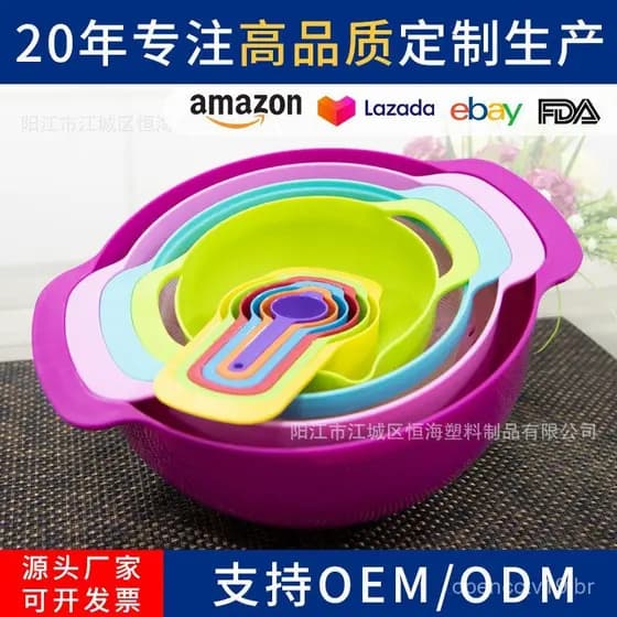 Conjunto de Medidores Rainbow de 10 Peças em Plástico de Grau Alimentício, incluindo Peneira Multiuso para Pó, Cesto de