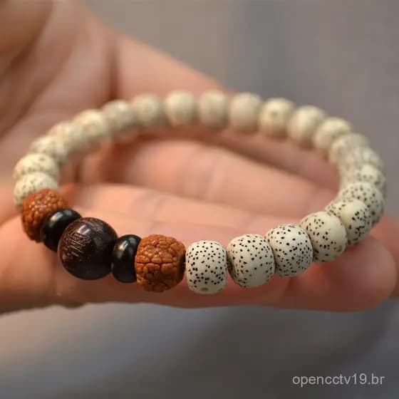 Pulseira de Sementes de Bodhi com Contas em Forma de Barril de 10mm, Estrela e Lua, Estilo Artístico Unissex para o Ano