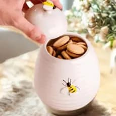 Pote Com Tampa Redondo De Porcelana Branco Abelha Bee Hauskraft 700ml