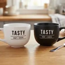 Caneca Jumbo Grande De Cerâmica Manhattan Preto E Branco 750ml Hauskraft