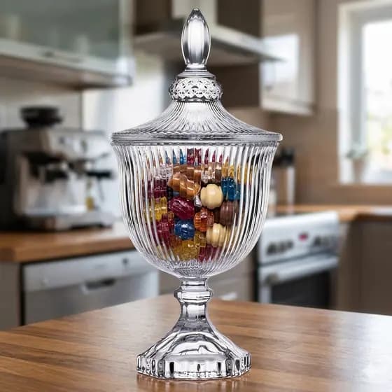 Pote Potiche Bomboniere De Vidro Transparente Graffiato 24,5cm Hauskraft