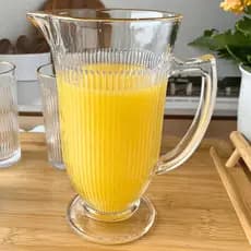 Jarra Para Servir Água Suco De Vidro Borda Dourada Lila 1 Litro Hauskraft