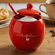 Açucareiro Porcelana Vermelho 350ml Com Colher Haüskraft