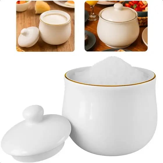 Açucareiro Royal Porcelana Branco Com Borda Dourada 300ml Hauskraft