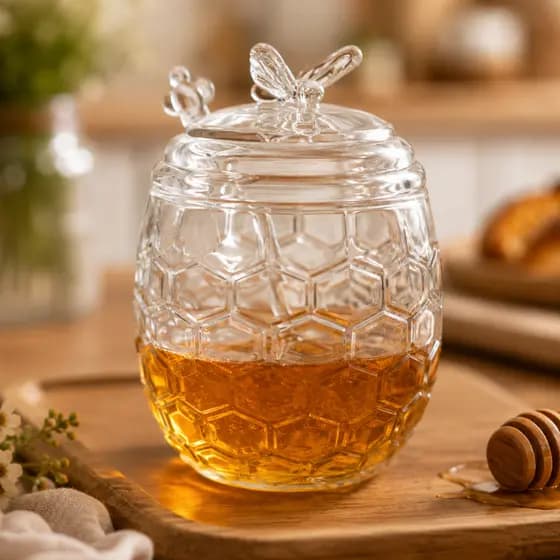 Pote Meleira De Vidro Transparente Bee Abelha 230ml Hauskraft