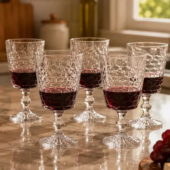Jogo 6 Taças Para Água Vinho De Vidro Transparente Abelha Bee 300ml Hauskraft