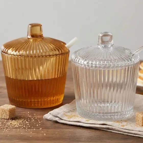 Açucareiro De Vidro Com Colher Graffiato Âmbar E Transparente 200ml Hauskraft