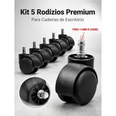 Kit 5 Rodízios Giratórios Silenciosos Para Cadeira De Escritório Com Pino Premium