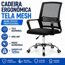 Cadeira Ergonômica Tela Mesh Home Office Giratória Com Rodinhas Preta