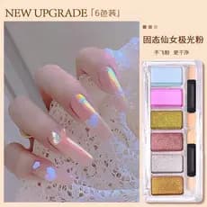 Novo conjunto de pó espelhado mágico sólido para nail art com 6 cores, pó aurora, pó espelhado mágico sólido, pó de fada